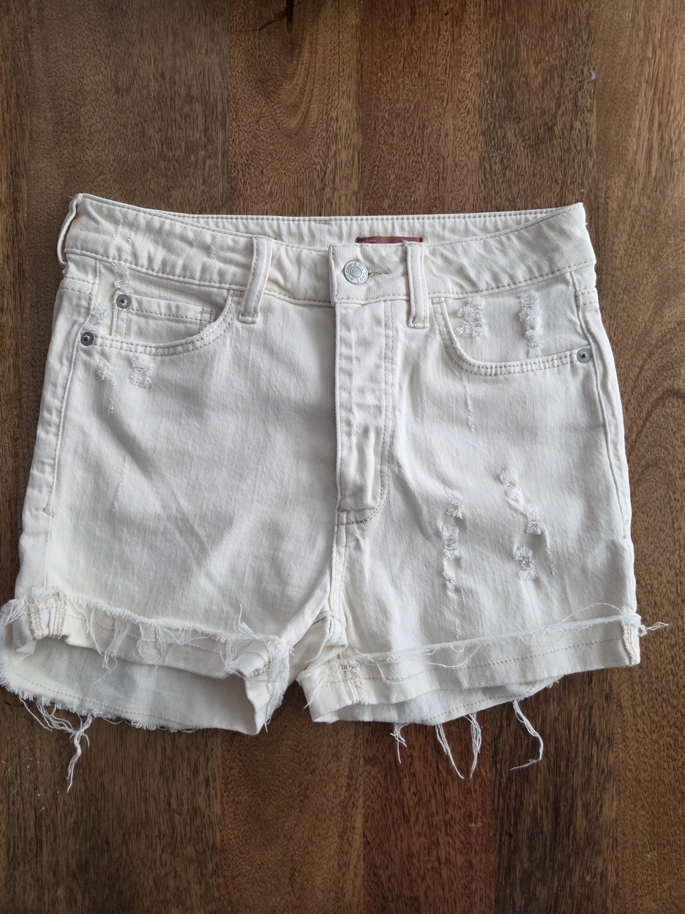Pilcro Cream Distressed Denim Shorts